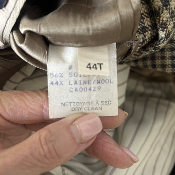 Tommy Hilfiger Blue Brown Houndstooth Plaid 3 Button Sport Coat Blazer Size 44L - Picture 3 of 14